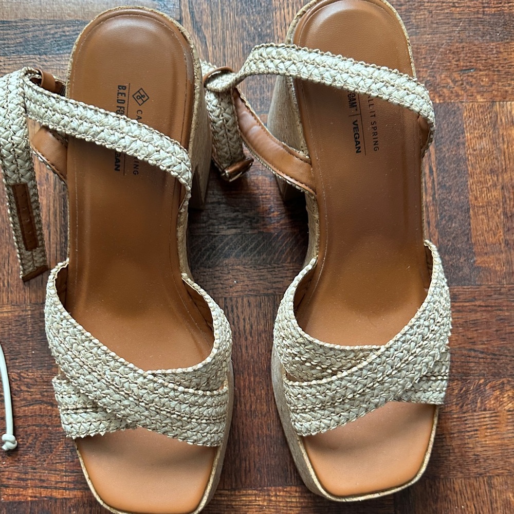 Call It Spring Beige Braided Wedge Sandals
